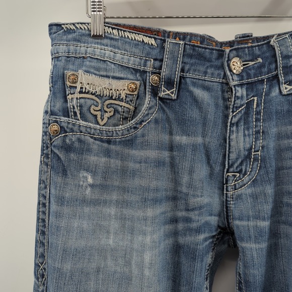 Rock Revival Jeans Mens 34x32 Blue Denim Pants Liam Bootcut Distressed *READ* - Picture 8 of 16